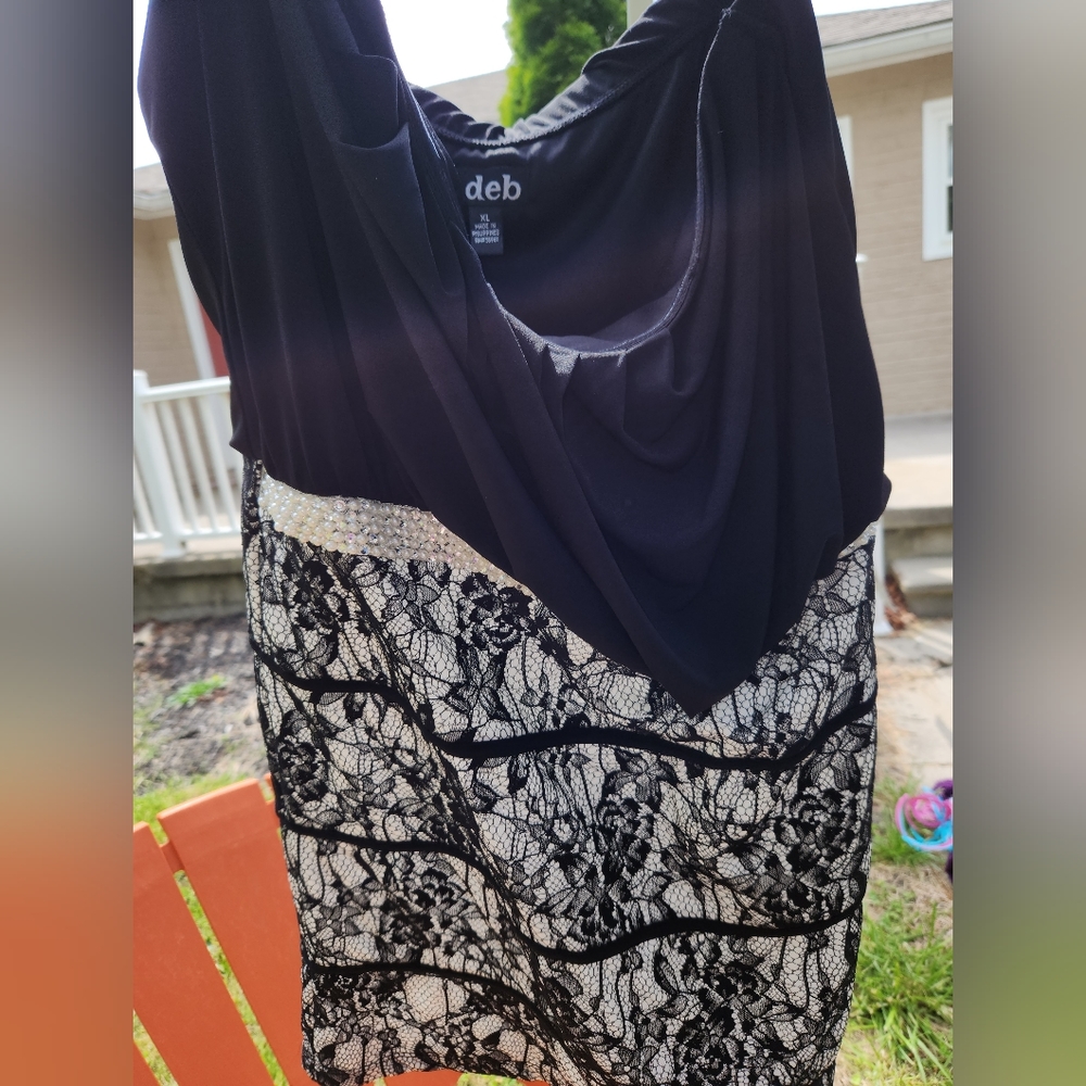 Black and white dress with silver and pearl sequin band
